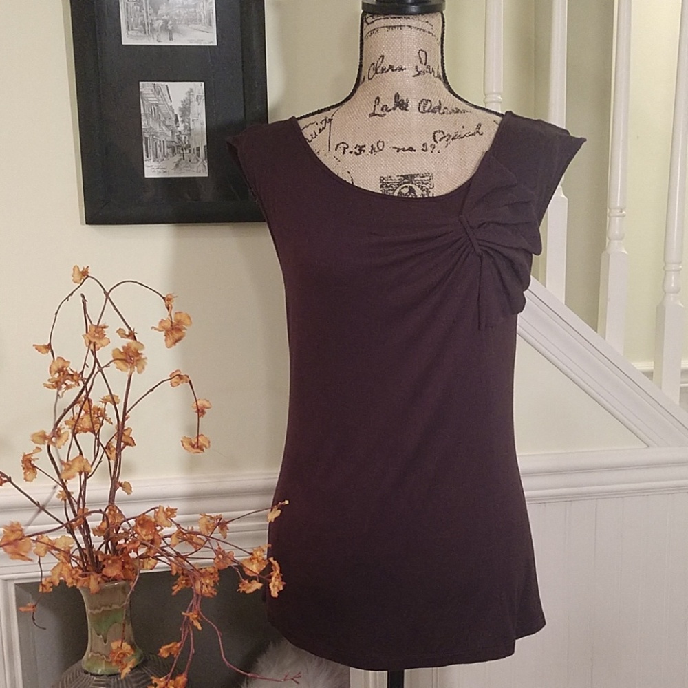 LOFT | EUC Burgundy Pleat Accent Top
